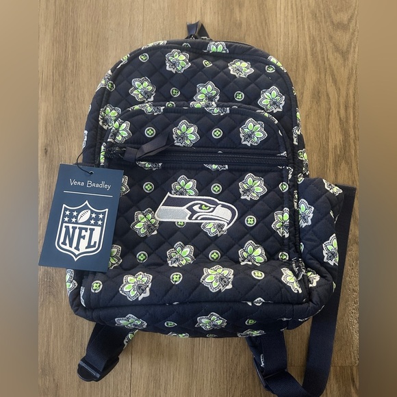 Vera Bradley Seattle Seahawks Small Cotton Backpack (Navy/Neon Green) NWT - Picture 5 of 8